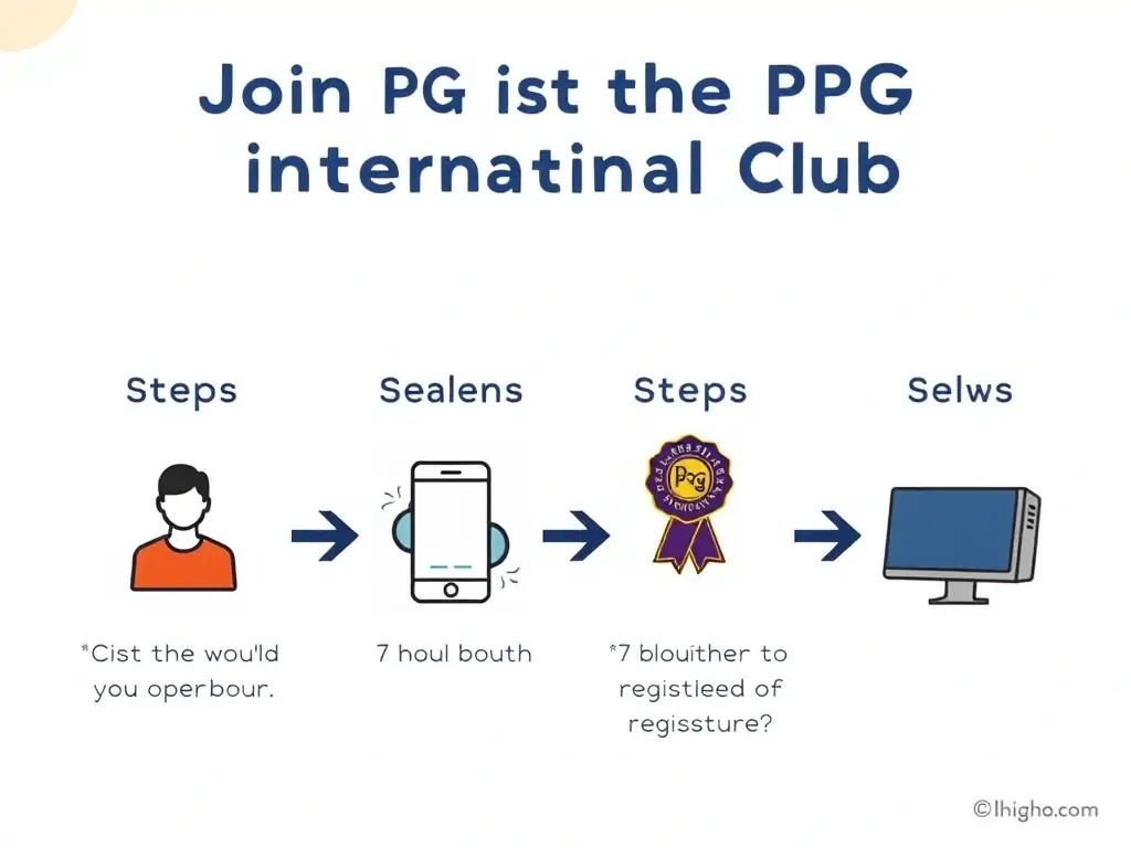 An illustrative guide depicting the steps to join the PG International Club, featuring clear visuals and concise instructions. The guide should highlight the benefits of membership and the exclusive content available to club members.