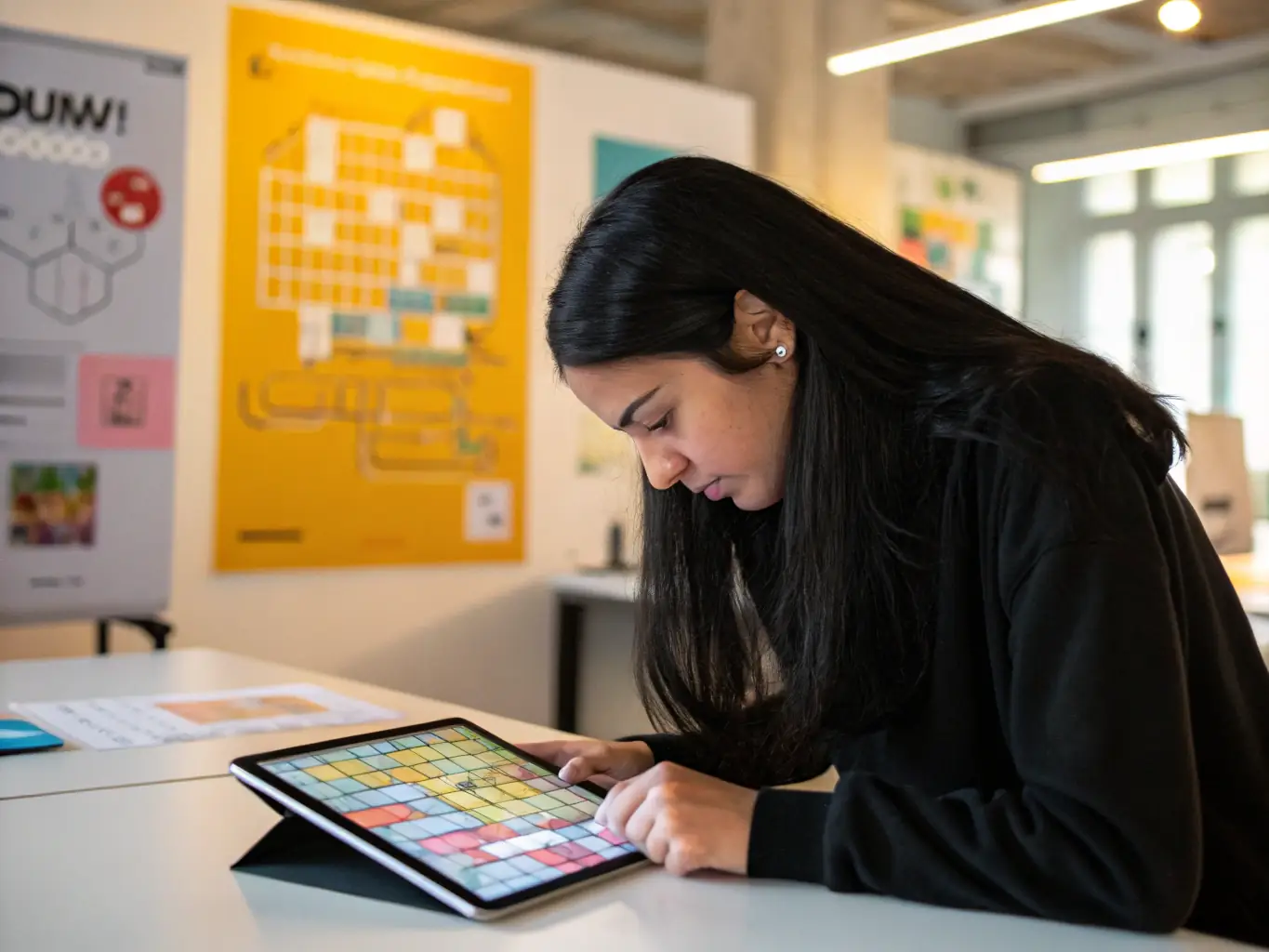 A vibrant image of a player immersed in a PG International puzzle game, showcasing the platform's user-friendly interface and engaging gameplay.